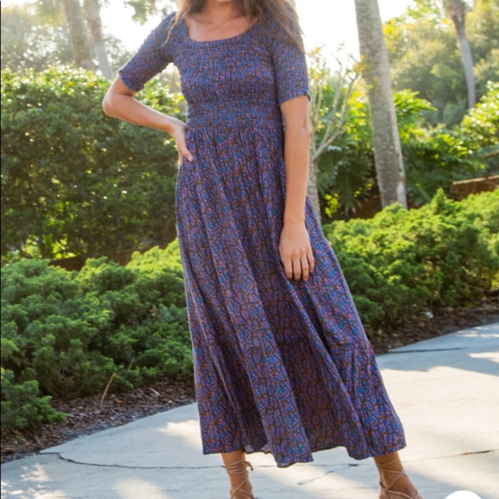 NATURAL LIFE Purple Blue Floral Midi Dress